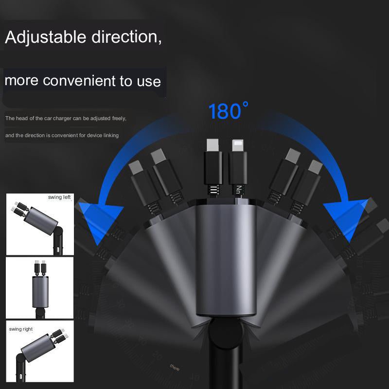 120W 4 in 1 Car Phone Charger with LED digital display, Retractable 2 Cables Type C PD Cigarette Lighter Adapter