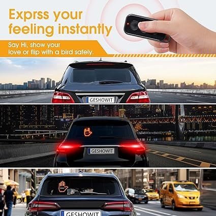 Car Finger Light, Funny Car Gesture Lamp Car LED Sign Hand Road Rage Signs Car Back Window LED Sign Light with Remote Control