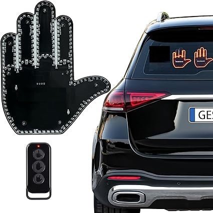 Car Finger Light, Funny Car Gesture Lamp Car LED Sign Hand Road Rage Signs Car Back Window LED Sign Light with Remote Control